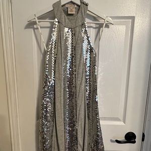 LaRok Halter Gray Dress with Striped Silver Sequins - XS - NWOT